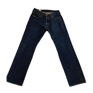 Levi's 501 Straight Regular Fit Dark Blue Denim Jeans Button Fly Men W33L32